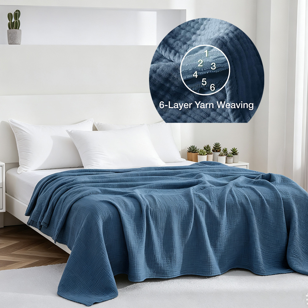 Wool Blanket Herringbone - 6 Layers Cotton Muslin Blankets Lightweight