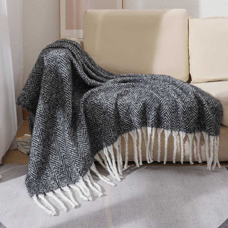 Wool Blanket Herringbone - European and American Style Solid Sofa