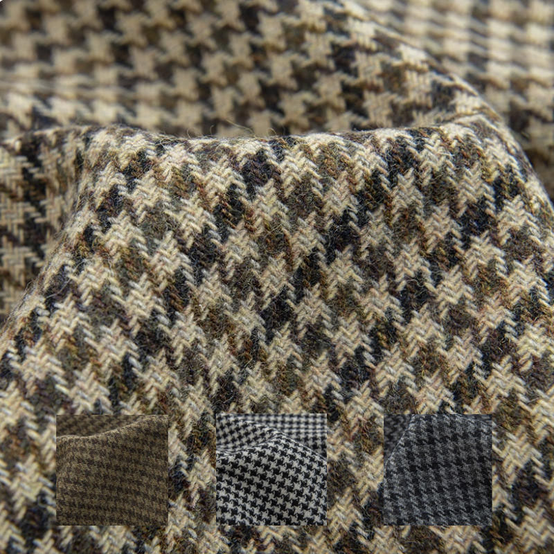 Wool Blanket Herringbone - Light Coffee Small Houndstooth Yarn-Dyed Braided