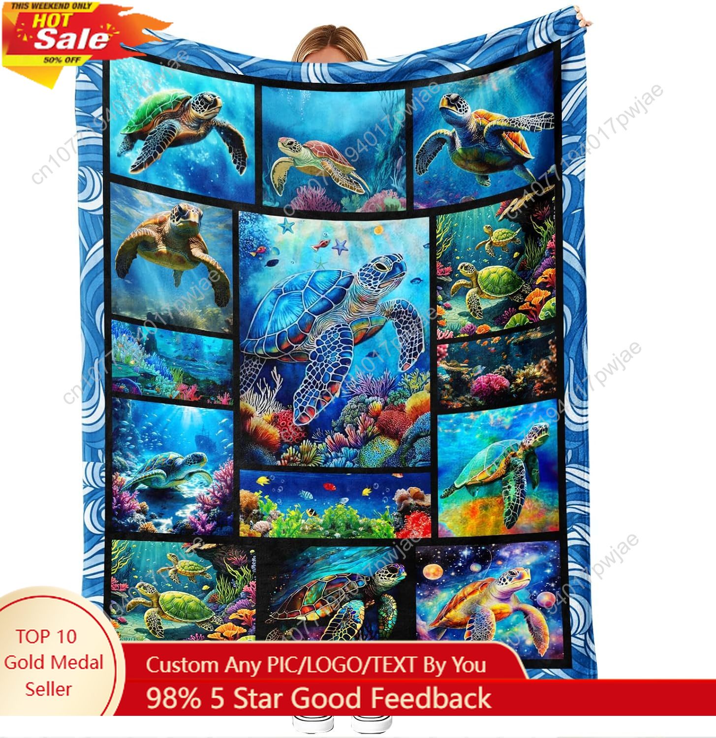 Sea Turtle Flannel Throw Blank - Home Art Textiles 评论和价格