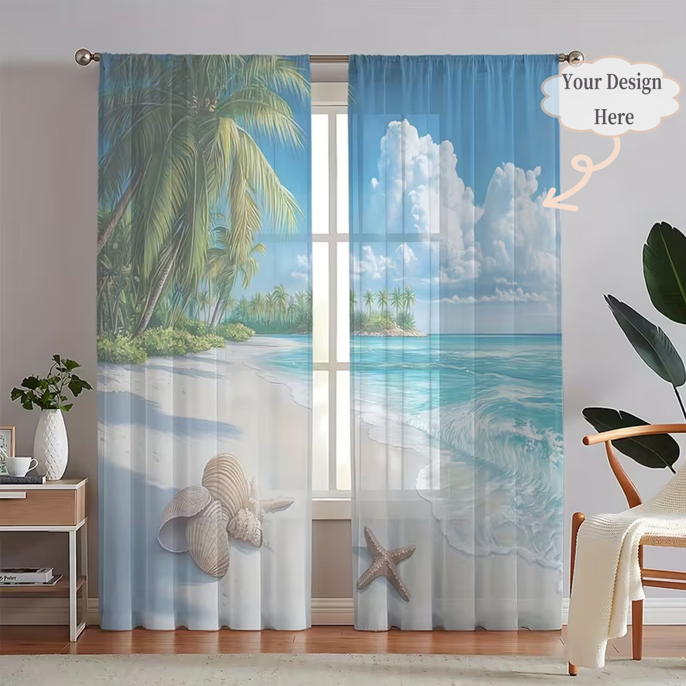 Custom 2D Flat 2pcs Sheer Curt - Home Textiles & Decorations 评论和价格