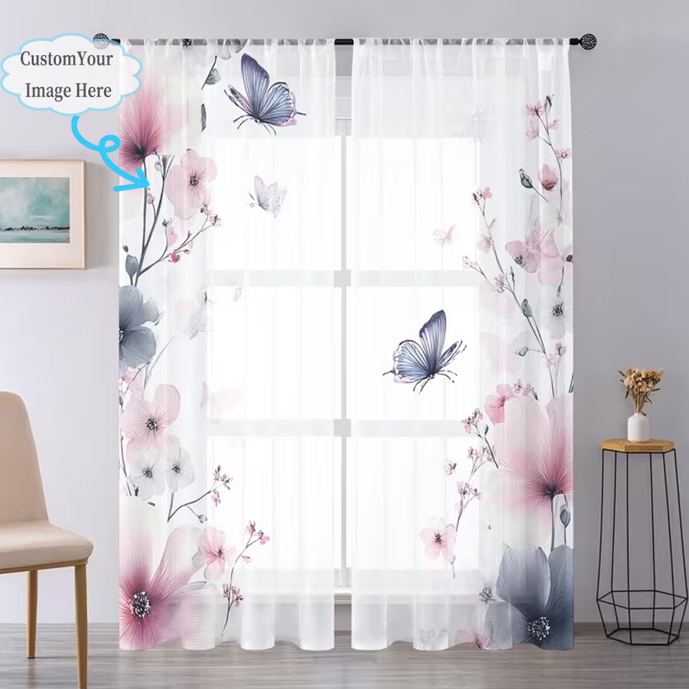 Custom 2D Flat 2pcs Sheer Curt - Home Textiles & Decorations 评论和价格