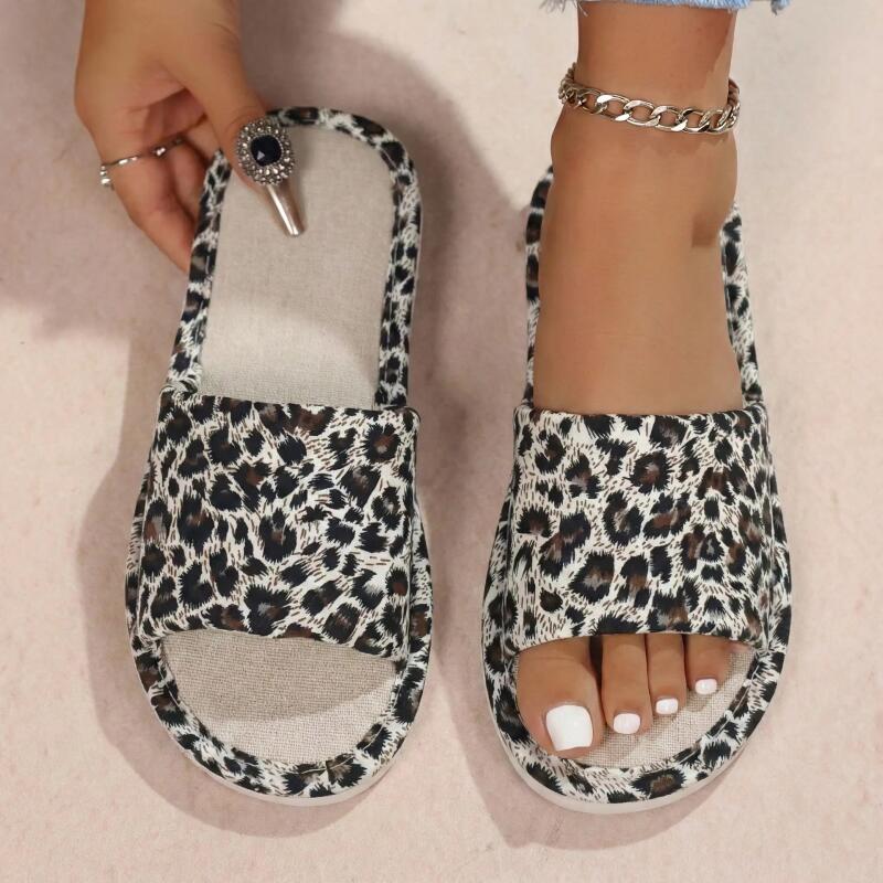 Linen Leopard Women's Slippers - Home And Textiles 评论和价格