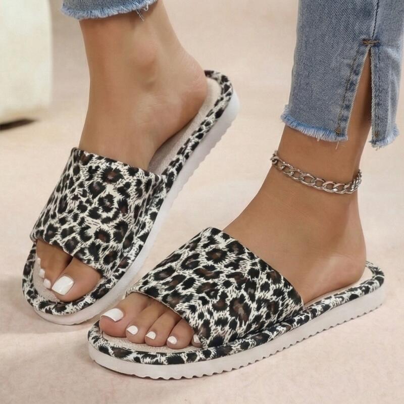 Linen Leopard Women's Slippers - Home And Textiles 评论和价格
