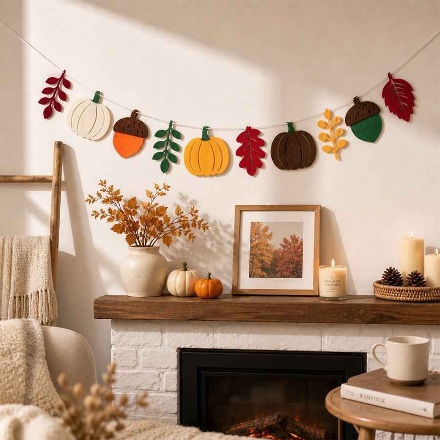 Autumn Pumpkin Leaves Flag Har - Home Textiles Fabric 评论和价格
