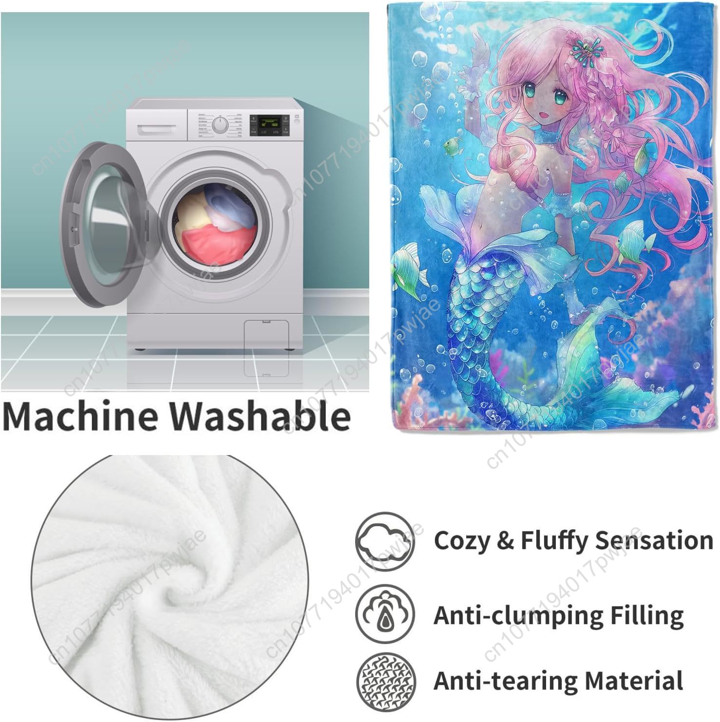 Cute Mermaid Blanket Cartoon F - Home Textiles & Decorations 评论和价格